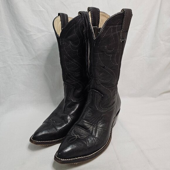 Stewart Boot Co 1977 VTG Hand Made Black Cowhide Leather Cowboy Boots Mens 8.5EE - Picture 1 of 14
